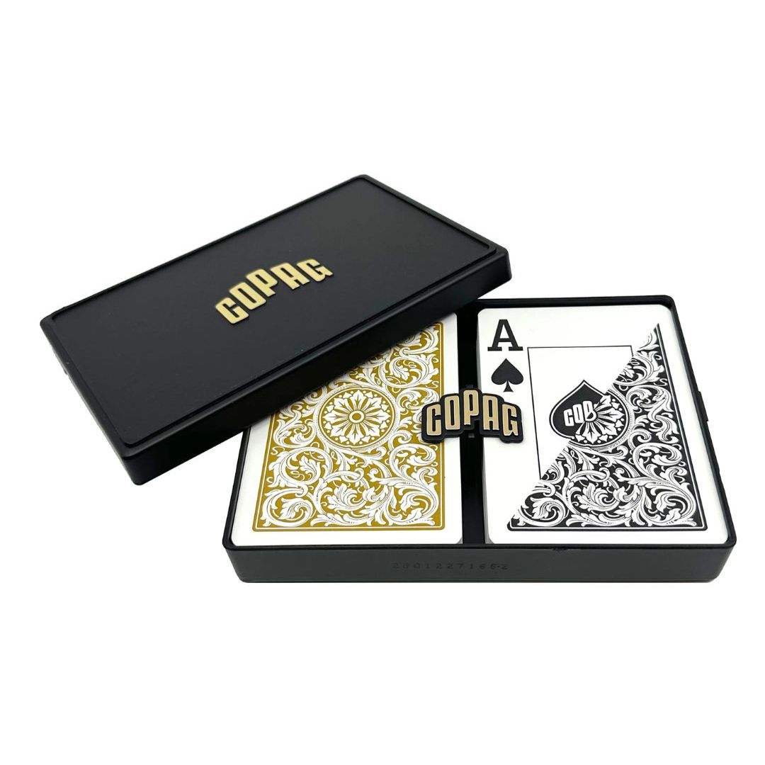 Copag 1546 100% Plastic Playing Cards - Poker Size Jumbo Index Double Deck Set-Black/Gold-Cartamundi-Ace Cards & Collectibles
