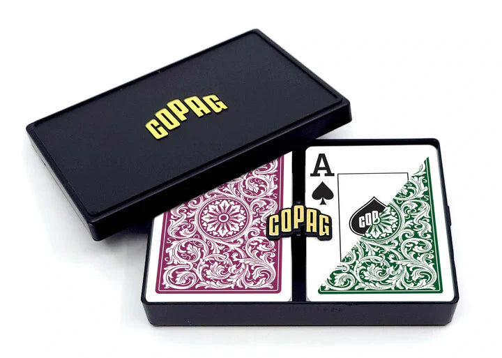 Copag 1546 100% Plastic Playing Cards - Poker Size Jumbo Index Double Deck Set-Green/Burgundy-Cartamundi-Ace Cards & Collectibles