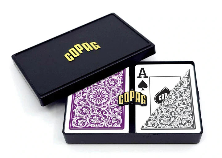 Copag 1546 100% Plastic Playing Cards - Poker Size Jumbo Index Double Deck Set-Purple/Grey-Cartamundi-Ace Cards & Collectibles