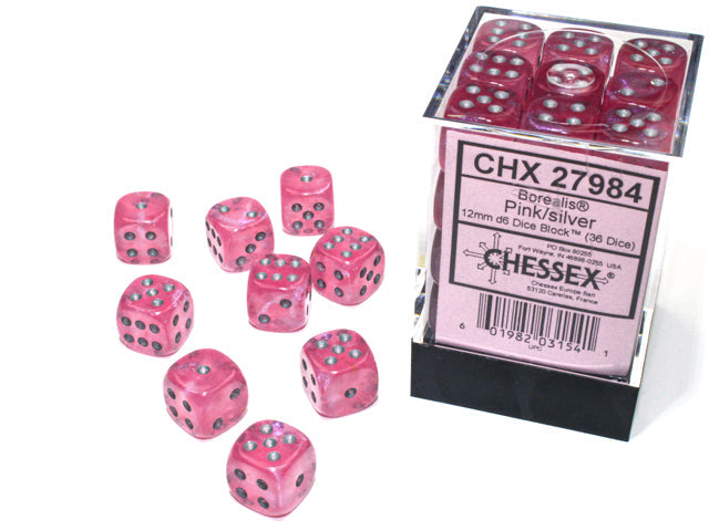 Chessex Dice Borealis Polyhedral 12mm D6 Dice Set-Pink/Silver Luminary-Chessex-Ace Cards &amp; Collectibles