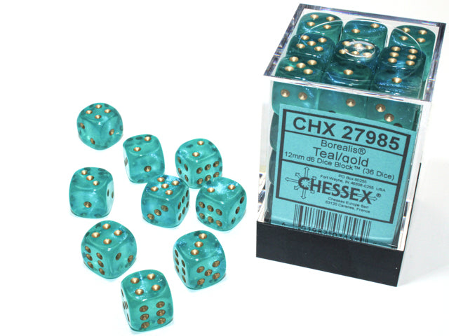 Chessex Dice Borealis Polyhedral 12mm D6 Dice Set-Teal/Gold Luminary-Chessex-Ace Cards &amp; Collectibles