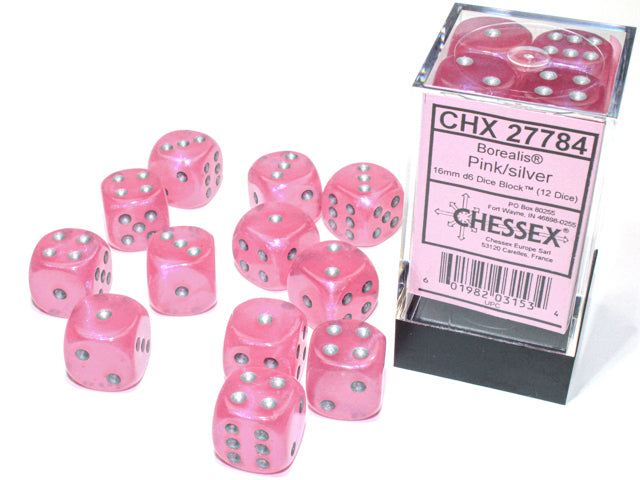 Chessex Dice Borealis Polyhedral 16mm D6 Dice Set-Pink/Silver Luminary-Chessex-Ace Cards &amp; Collectibles