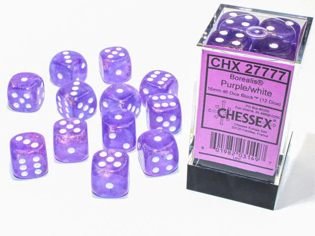 Chessex Dice Borealis Polyhedral 16mm D6 Dice Set-Purple/White Luminary-Chessex-Ace Cards &amp; Collectibles