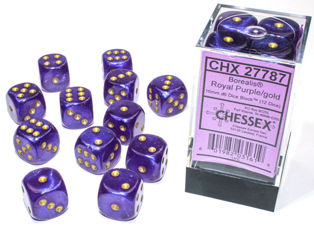 Chessex Dice Borealis Polyhedral 16mm D6 Dice Set-Royal Purple/Gold Luminary-Chessex-Ace Cards &amp; Collectibles