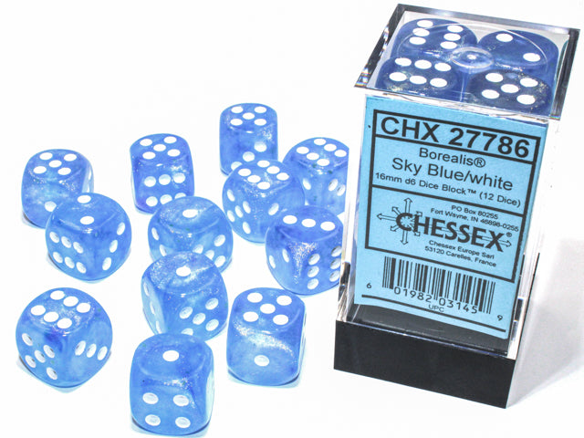 Chessex Dice Borealis Polyhedral 16mm D6 Dice Set-Sky Blue/White Luminary-Chessex-Ace Cards &amp; Collectibles