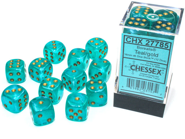 Chessex Dice Borealis Polyhedral 16mm D6 Dice Set-Teal/Gold Luminary-Chessex-Ace Cards &amp; Collectibles