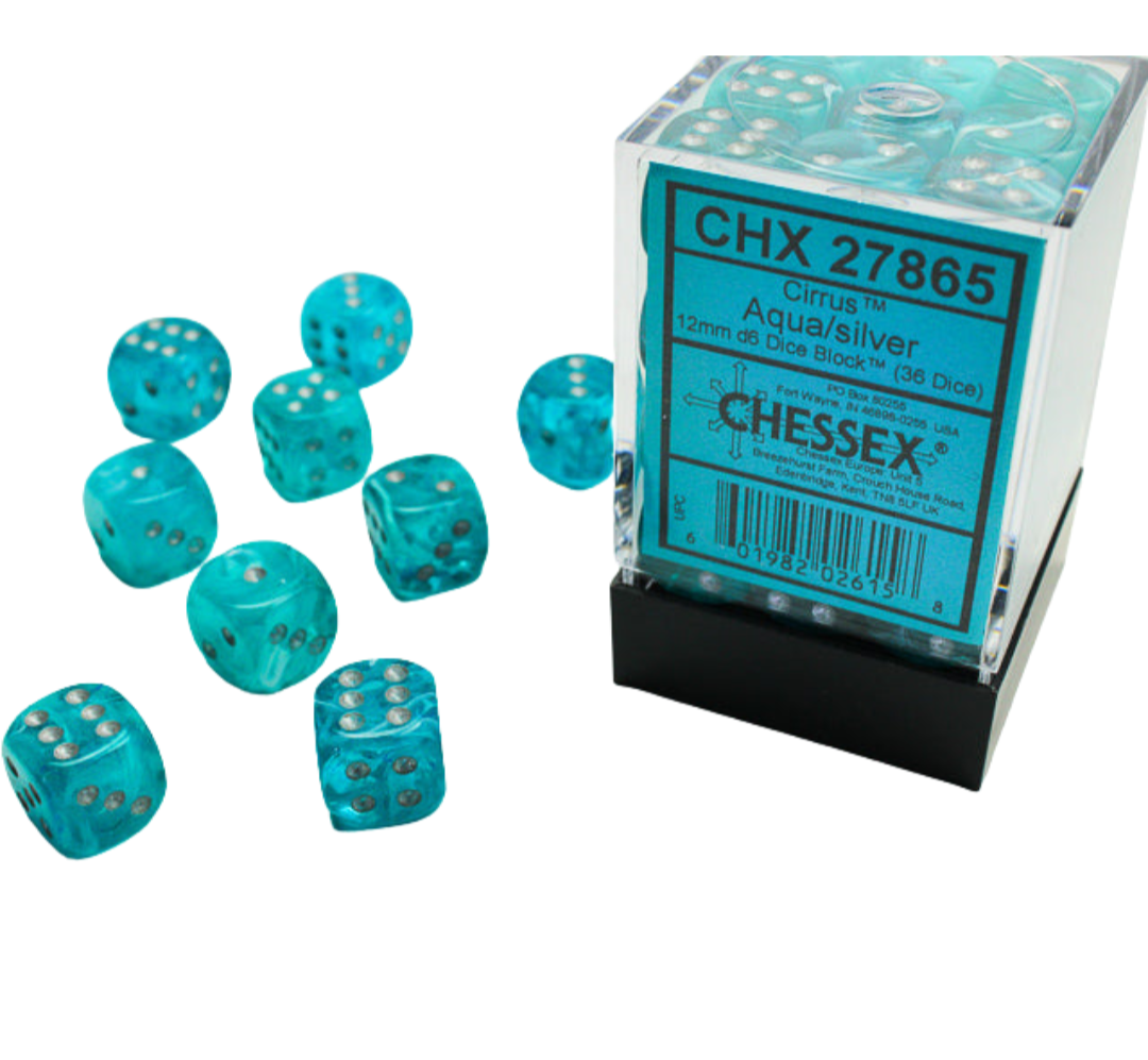 Chessex Dice Cirrus Polyhedral 12mm D6 Dice Set-Aqua/Silver-Chessex-Ace Cards &amp; Collectibles