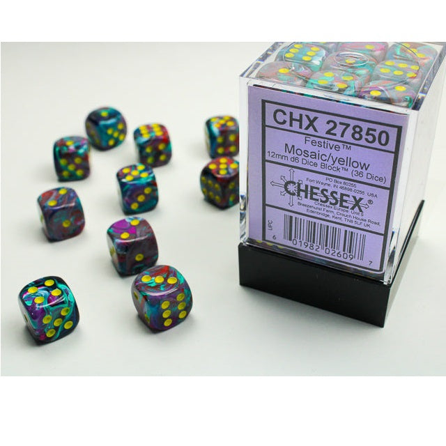 Chessex Dice Festive Polyhedral 12mm D6 Dice Set-Mosaic/Yellow-Chessex-Ace Cards & Collectibles