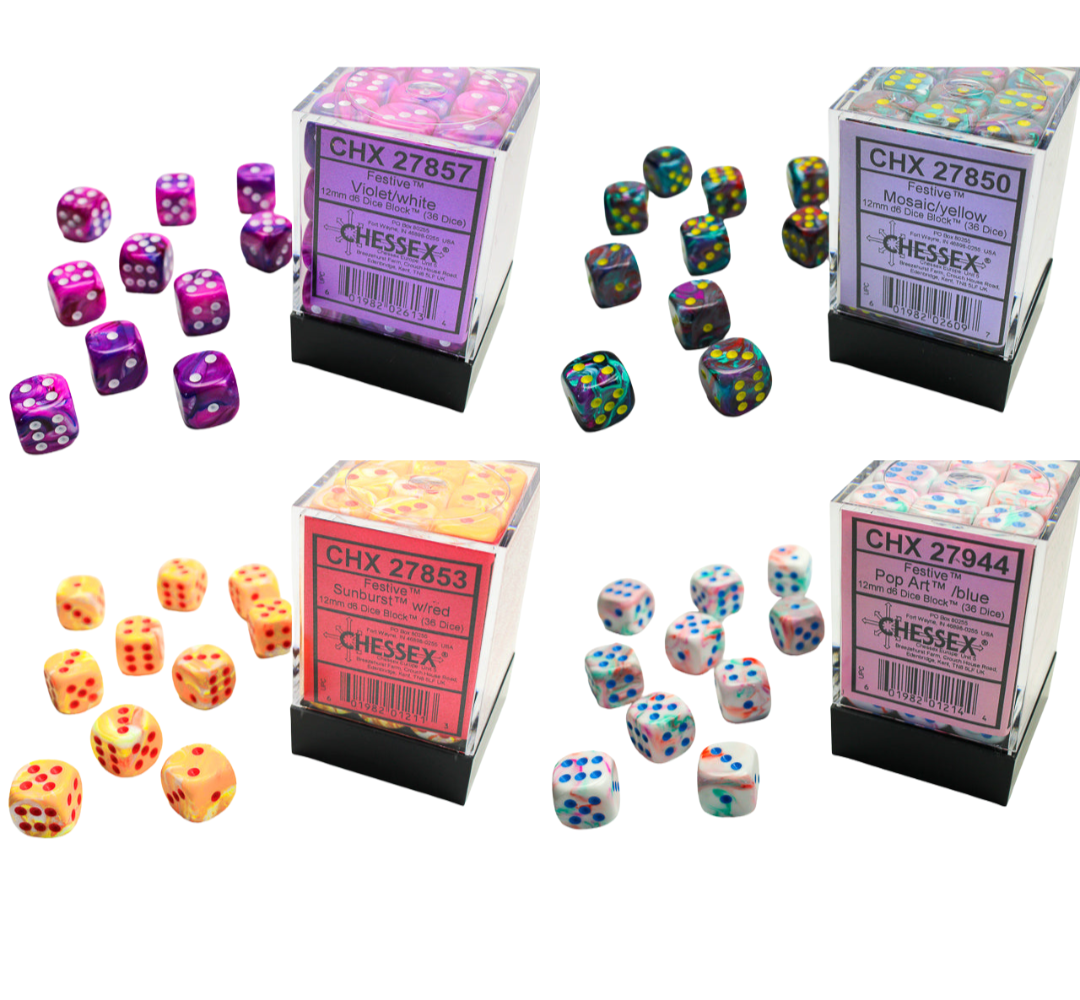 Chessex Dice Festive Polyhedral 12mm D6 Dice Set-Mosaic/Yellow-Chessex-Ace Cards & Collectibles