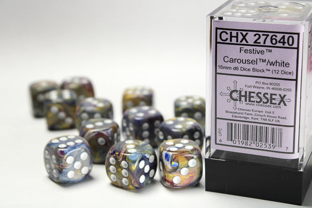 Chessex Dice Festive Polyhedral 16mm D6 Dice Set-Carousel/White-Chessex-Ace Cards &amp; Collectibles