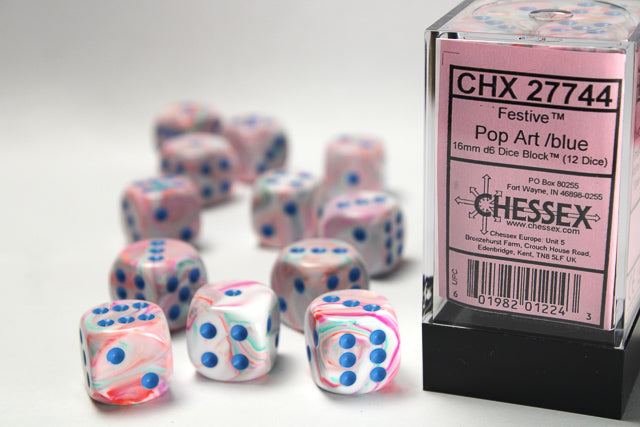 Chessex Dice Festive Polyhedral 16mm D6 Dice Set-Pop Art/Blue-Chessex-Ace Cards &amp; Collectibles