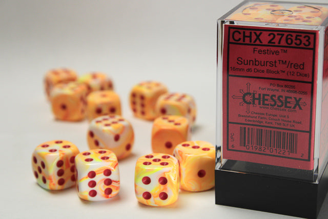 Chessex Dice Festive Polyhedral 16mm D6 Dice Set-Sunburst W/Red-Chessex-Ace Cards &amp; Collectibles