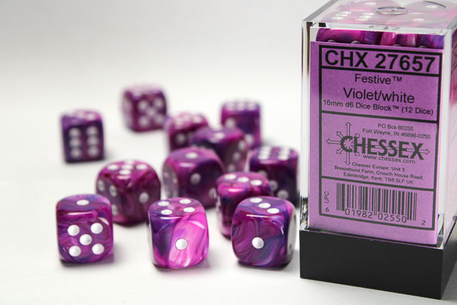 Chessex Dice Festive Polyhedral 16mm D6 Dice Set-Violet/White-Chessex-Ace Cards &amp; Collectibles