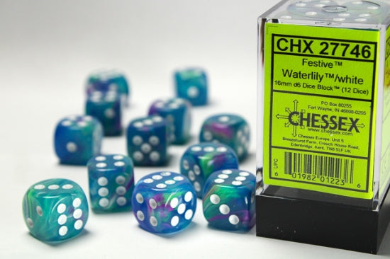 Chessex Dice Festive Polyhedral 16mm D6 Dice Set-Waterlily/White-Chessex-Ace Cards &amp; Collectibles