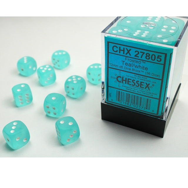 Chessex Dice Frosted Polyhedral 12mm D6 Dice Set-Teal/White-Chessex-Ace Cards & Collectibles