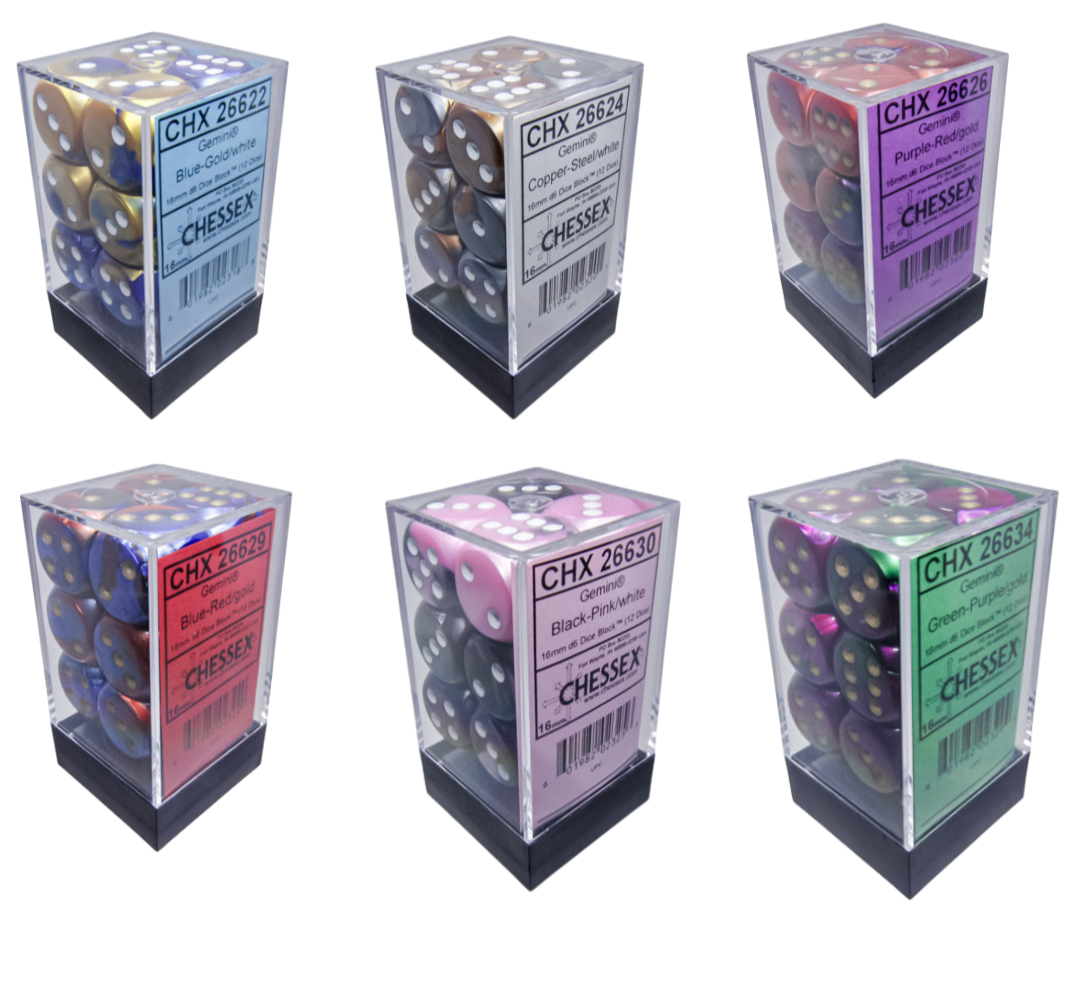 Chessex Dice Gemini Polyhedral 16mm D6 Dice Set-Blue-Gold/White-Chessex-Ace Cards & Collectibles