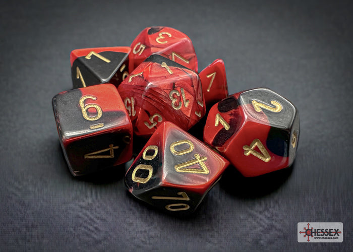 Chessex Dice Gemini Polyhedral 7-Dice Set-Black-Starlight/Red-Chessex-Ace Cards &amp; Collectibles