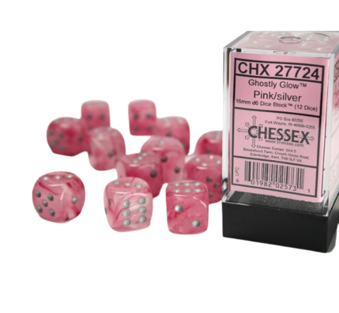 Chessex Dice Ghostly Glow Polyhedral 16mm D6 Dice Set-Pink/Silver-Chessex-Ace Cards &amp; Collectibles