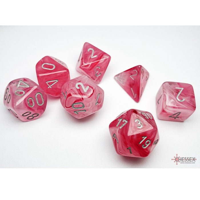 Chessex Dice Ghostly Glow Polyhedral 7-Dice Set-Pink/Silver-Chessex-Ace Cards & Collectibles