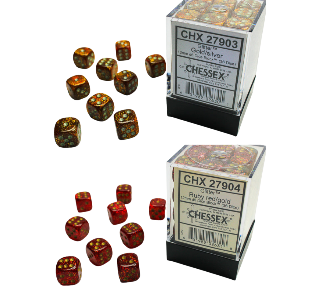 Chessex Dice Glitter Polyhedral 12mm D6 Dice Set-Gold/Silver-Chessex-Ace Cards & Collectibles