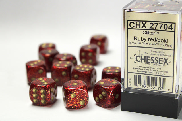 Chessex Dice Glitter Polyhedral 16mm D6 Dice Set-Ruby/Gold-Chessex-Ace Cards &amp; Collectibles