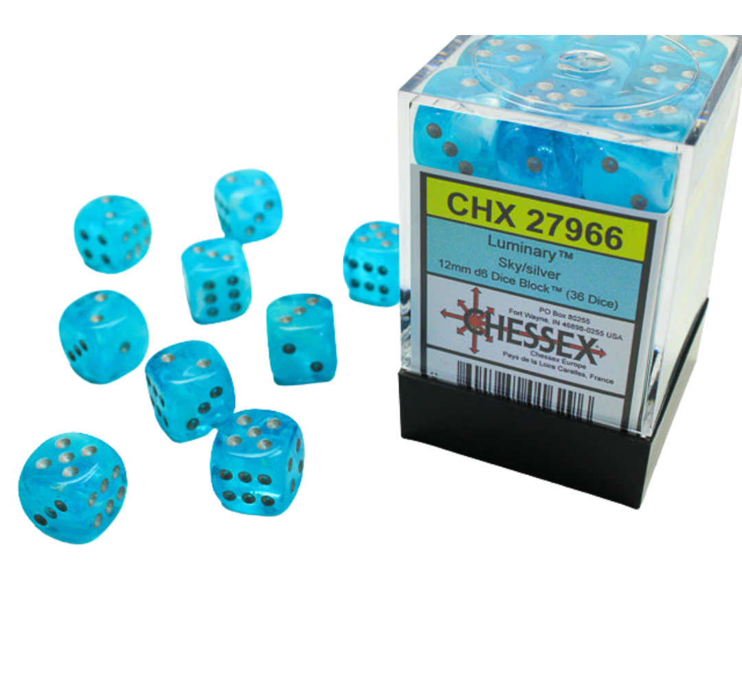 Chessex Dice Luminary Polyhedral 12mm D6 Dice Set-Sky/Silver-Chessex-Ace Cards & Collectibles