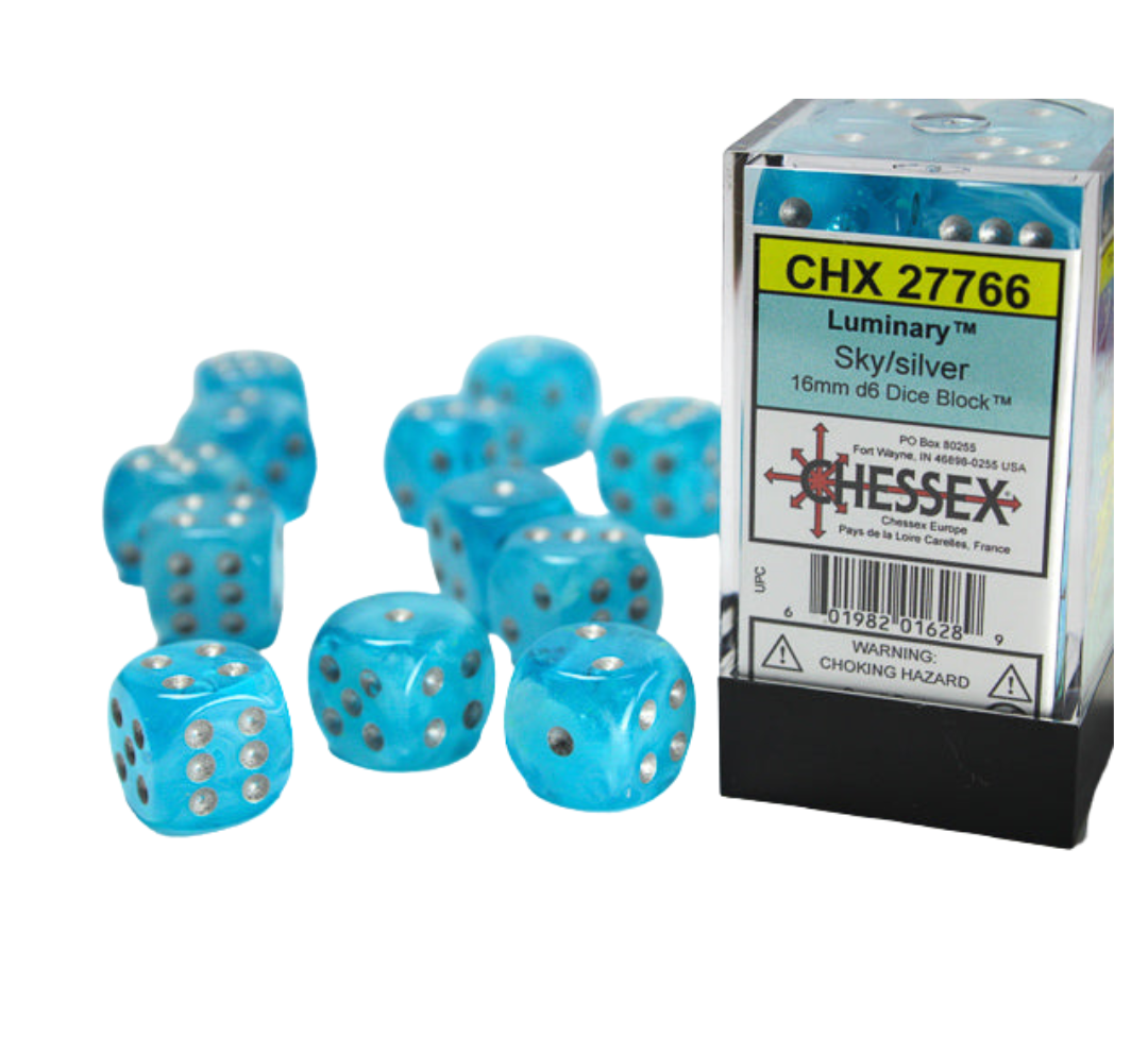 Chessex Dice Luminary Polyhedral 16mm D6 Dice Set-Sky/Silver-Chessex-Ace Cards & Collectibles