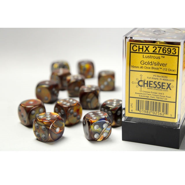 Chessex Dice Lustrous Polyhedral 16mm D6 Dice Set-Gold/Silver-Chessex-Ace Cards &amp; Collectibles