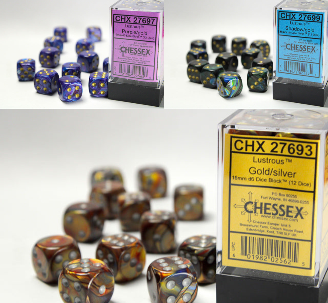 Chessex Dice Lustrous Polyhedral 16mm D6 Dice Set-Gold/Silver-Chessex-Ace Cards &amp; Collectibles