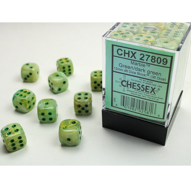 Chessex Dice Marble Polyhedral 12mm D6 Dice Set-Green/Dark Green-Chessex-Ace Cards & Collectibles