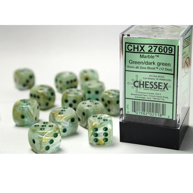 Chessex Dice Marble Polyhedral 16mm D6 Dice Set-Green/Dark Green-Chessex-Ace Cards & Collectibles