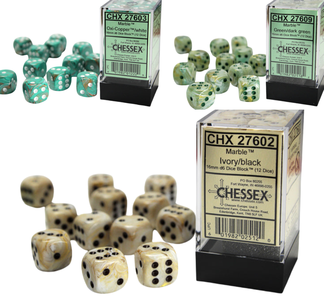 Chessex Dice Marble Polyhedral 16mm D6 Dice Set-Green/Dark Green-Chessex-Ace Cards &amp; Collectibles