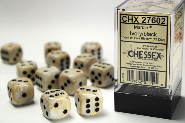 Chessex Dice Marble Polyhedral 16mm D6 Dice Set-Ivory/Black-Chessex-Ace Cards &amp; Collectibles