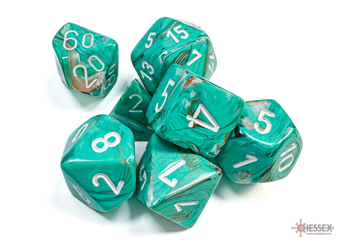 Chessex Dice Marble Polyhedral 7-Dice Set-Green/Dark Green-Chessex-Ace Cards &amp; Collectibles