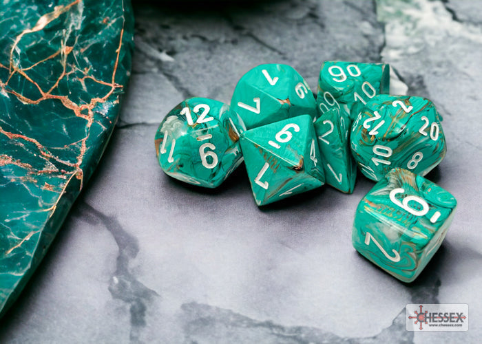 Chessex Dice Marble Polyhedral 7-Dice Set-Green/Dark Green-Chessex-Ace Cards &amp; Collectibles