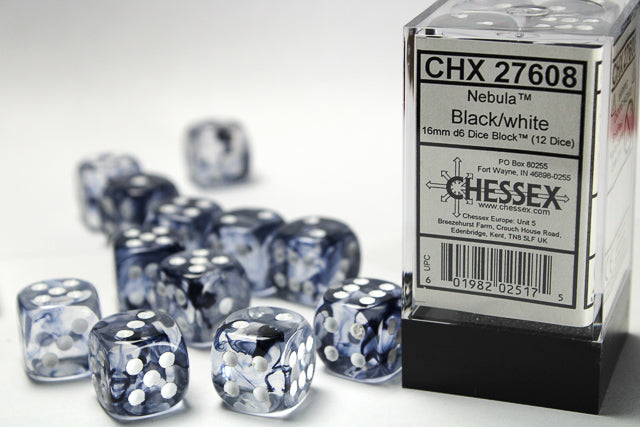 Chessex Dice Nebula Polyhedral 16mm D6 Dice Set-Black/White-Chessex-Ace Cards &amp; Collectibles