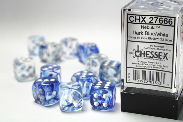 Chessex Dice Nebula Polyhedral 16mm D6 Dice Set-Dark Blue/White-Chessex-Ace Cards &amp; Collectibles