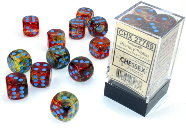 Chessex Dice Nebula Polyhedral 16mm D6 Dice Set-Primary/Blue Luminary-Chessex-Ace Cards &amp; Collectibles