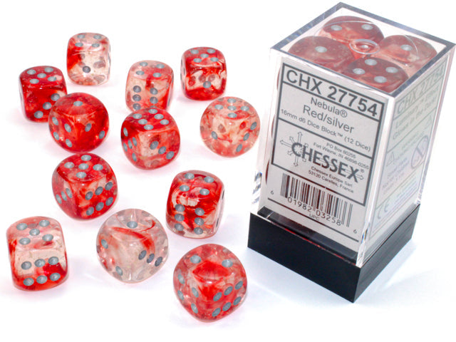 Chessex Dice Nebula Polyhedral 16mm D6 Dice Set-Red/Silver Luminary-Chessex-Ace Cards &amp; Collectibles