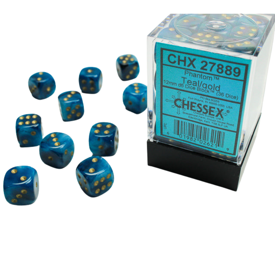 Chessex Dice Phantom Polyhedral 12mm D6 Dice Set-Teal/Gold-Chessex-Ace Cards & Collectibles