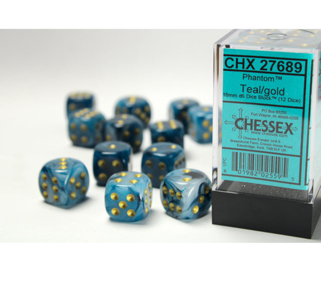 Chessex Dice Phantom Polyhedral 16mm D6 Dice Set-Teal/Gold-Chessex-Ace Cards &amp; Collectibles