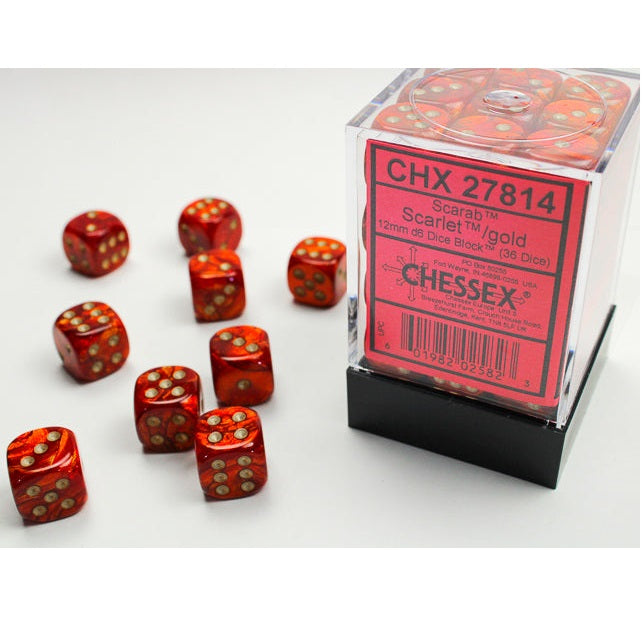 Chessex Dice Scarab Polyhedral 12mm D6 Dice Set-Scarlet/Gold-Chessex-Ace Cards & Collectibles