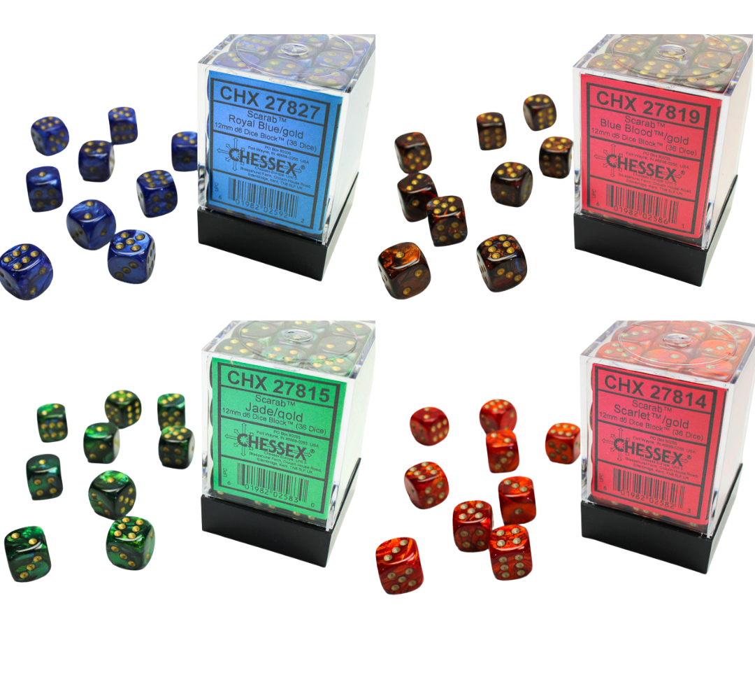 Chessex Dice Scarab Polyhedral 12mm D6 Dice Set-Scarlet/Gold-Chessex-Ace Cards & Collectibles