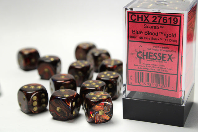 Chessex Dice Scarab Polyhedral 16mm D6 Dice Set-Blue Blood/Gold-Chessex-Ace Cards &amp; Collectibles