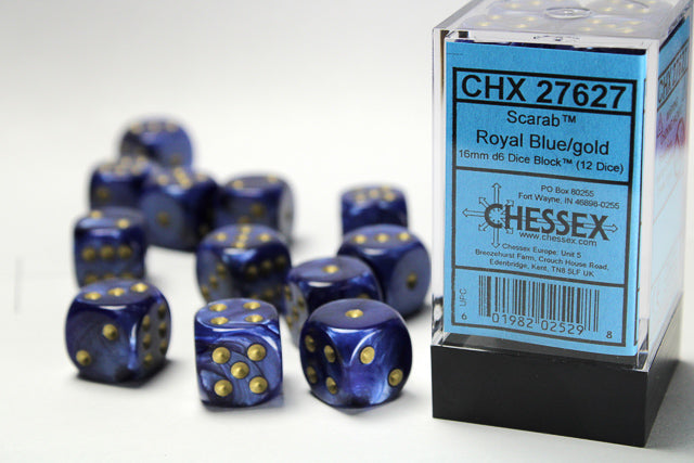 Chessex Dice Scarab Polyhedral 16mm D6 Dice Set-Royal Blue/Gold-Chessex-Ace Cards &amp; Collectibles