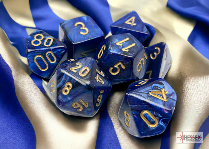 Chessex Dice Scarab Polyhedral 7-Dice Set-Royal Blue/Gold-Chessex-Ace Cards &amp; Collectibles