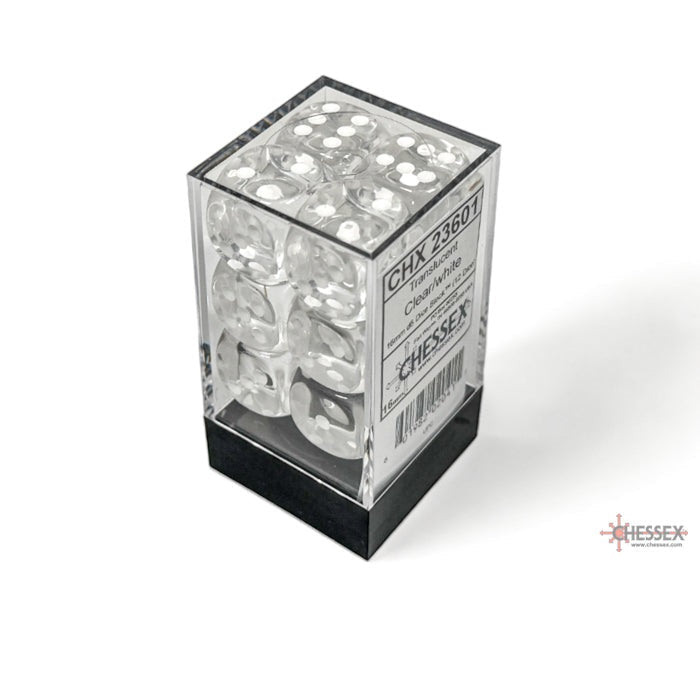 Chessex Dice Translucent Polyhedral 16mm D6 Dice Blocks-Clear/White-Chessex-Ace Cards &amp; Collectibles