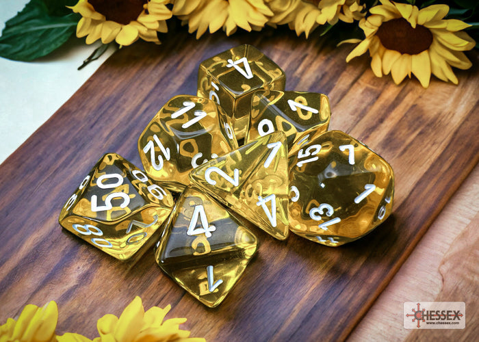 Chessex Dice Translucent Polyhedral 7-Dice Set-Crimson/Gold-Chessex-Ace Cards &amp; Collectibles