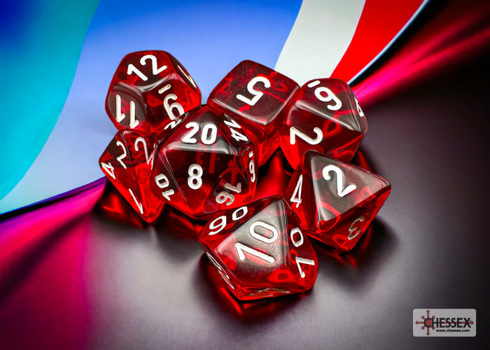 Chessex Dice Translucent Polyhedral 7-Dice Set-Crimson/Gold-Chessex-Ace Cards &amp; Collectibles