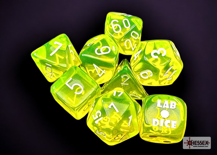 Chessex Dice Translucent Polyhedral 7-Dice Set-Neon Yellow/White-Chessex-Ace Cards &amp; Collectibles